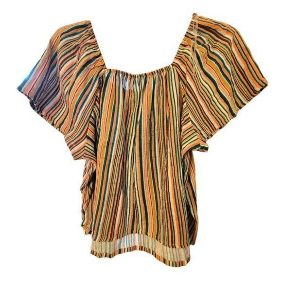 Striped Top 100% Cotton Linen Sleep Shirt Lounge Womans XL 16/18 LH126 - Picture 1 of 4